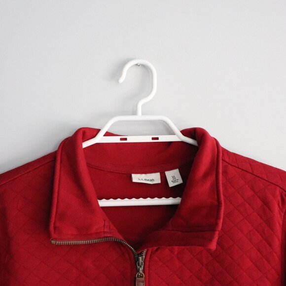 L.L. Bean Quilted 1/4 Zip Red XL Faux Leather Pullover Long Sleeve Sweater - Picture 4 of 13